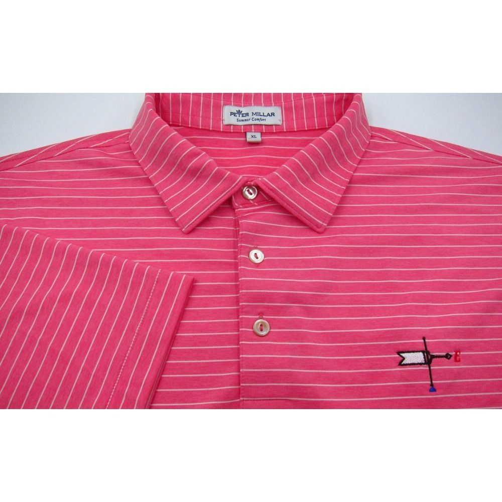 Peter Millar Summer Comfort Hot Pink Stripes Golf Polo Shirt L Weathervane